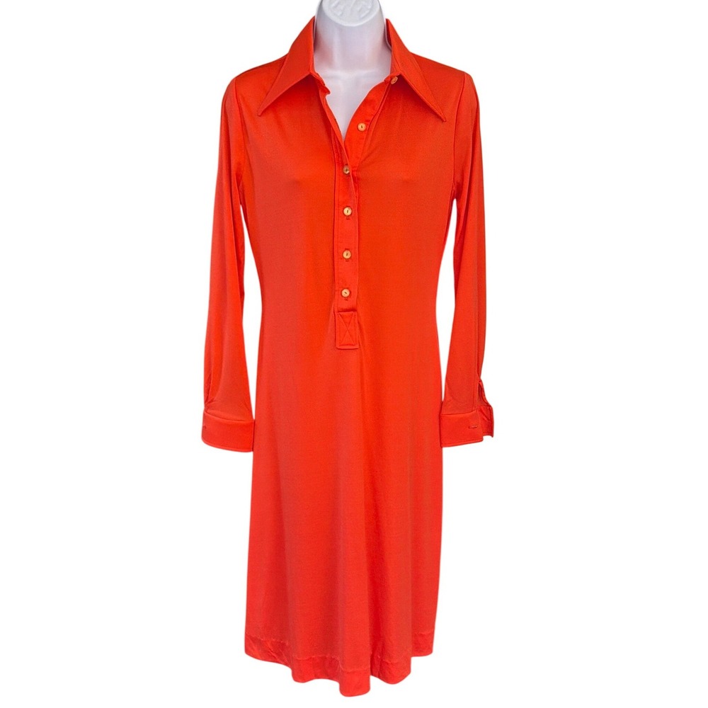 Vintage 70's Mr. Dino Shirt Dress 70s Retro Mod Disco Orange Chic Designer Chic